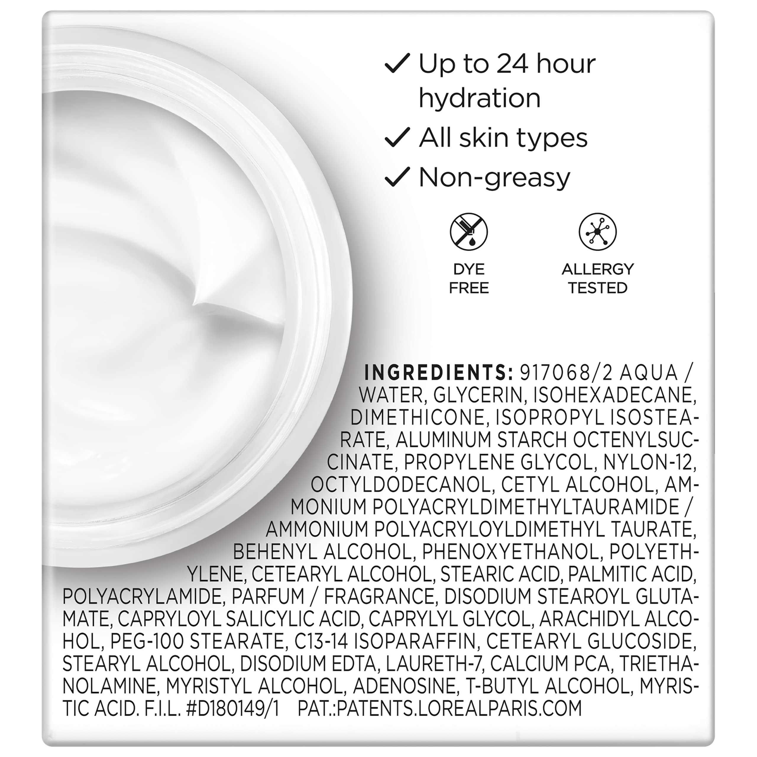 L’Oréal Paris Wrinkle Expert texture closeup showcases non-greasy, lightweight finish
