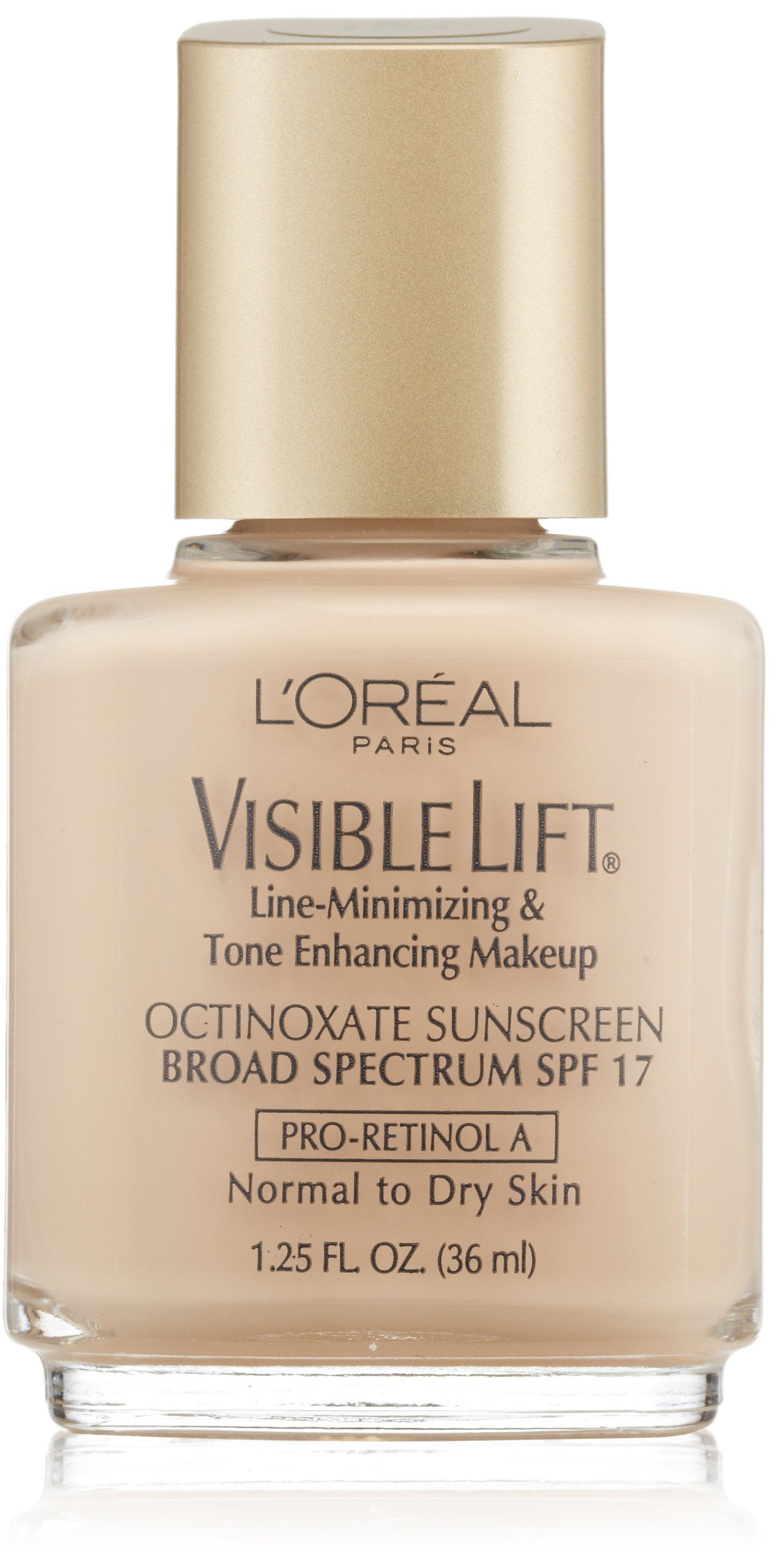 L’Oréal Paris Visible Lift bottle pour reveals a smooth, even-toned finish with hydration.