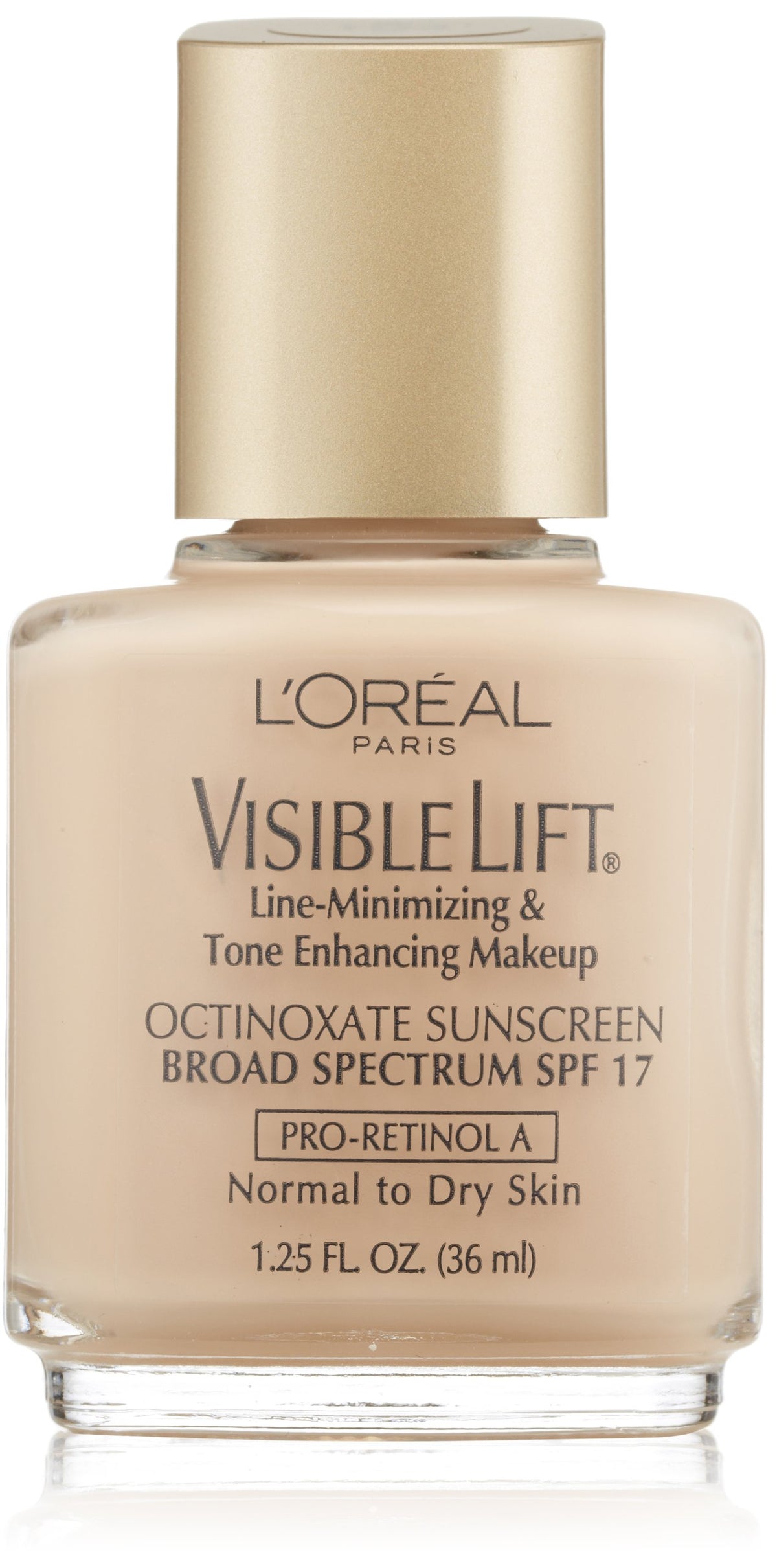 L’Oréal Paris Visible Lift bottle pour reveals a smooth, even-toned finish with hydration.