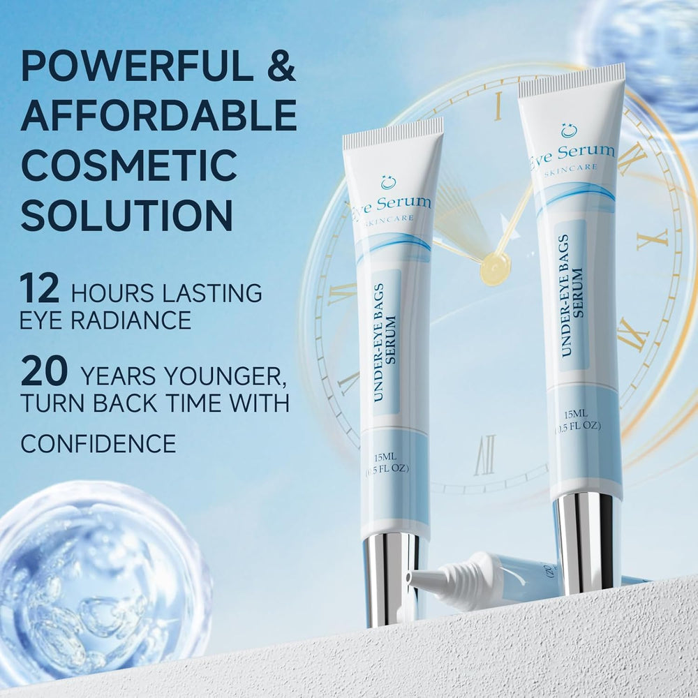 Loreviya eye cream bottle and applicator closeup demonstrates easy, mess-free nightly routine.