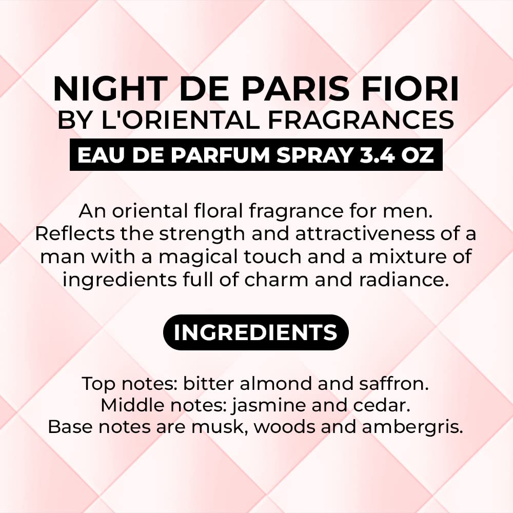 L'ORIENTAL Night De Paris Fiori ambroxan musk base—subtle, enduring warmth.