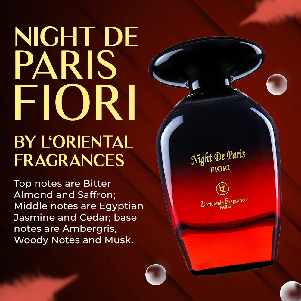 L'ORIENTAL Night De Paris Fiori jasmine-saffron notes—elegant evening allure.