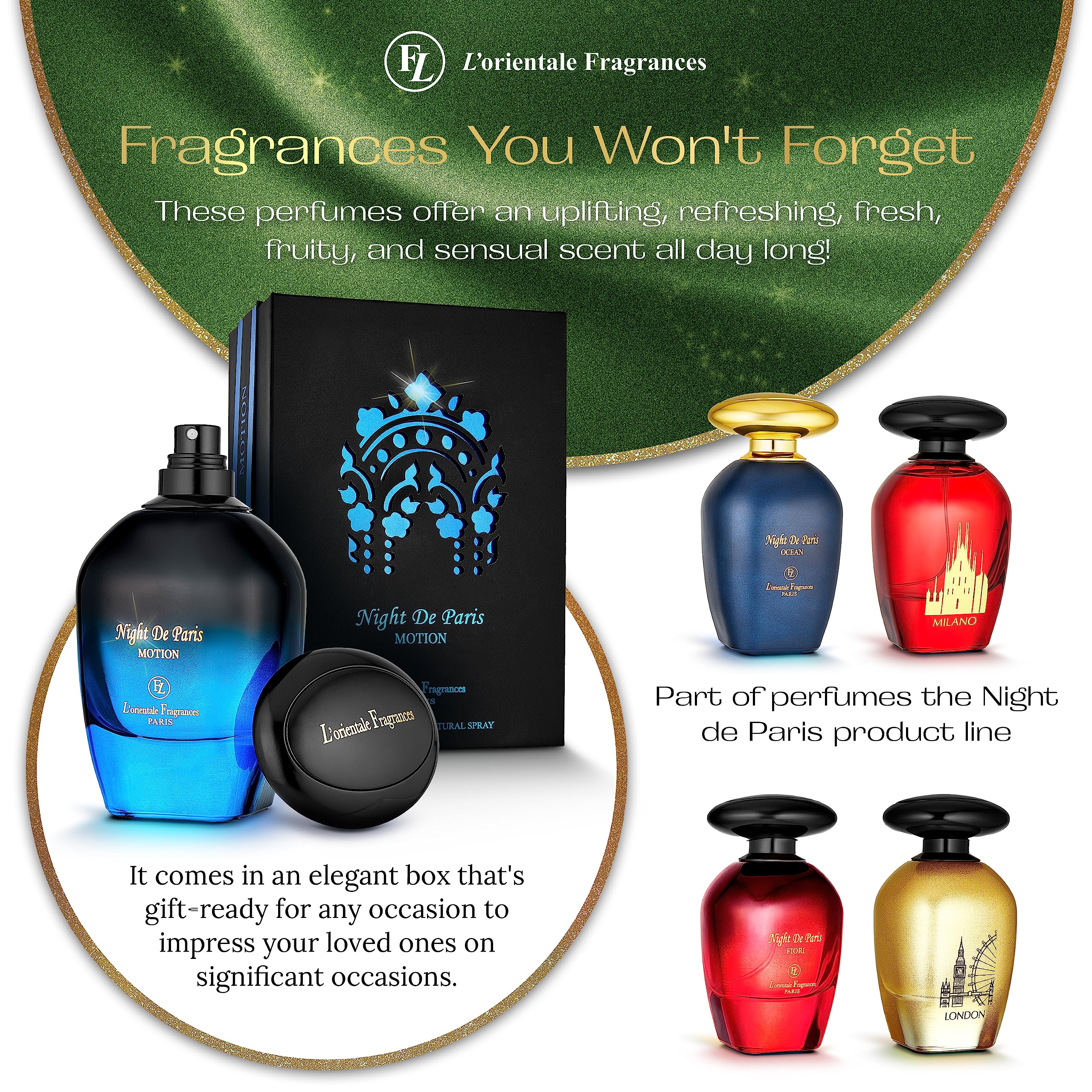 Oud accent shimmer hints at a luxurious, long-lasting presence in Night De Paris.