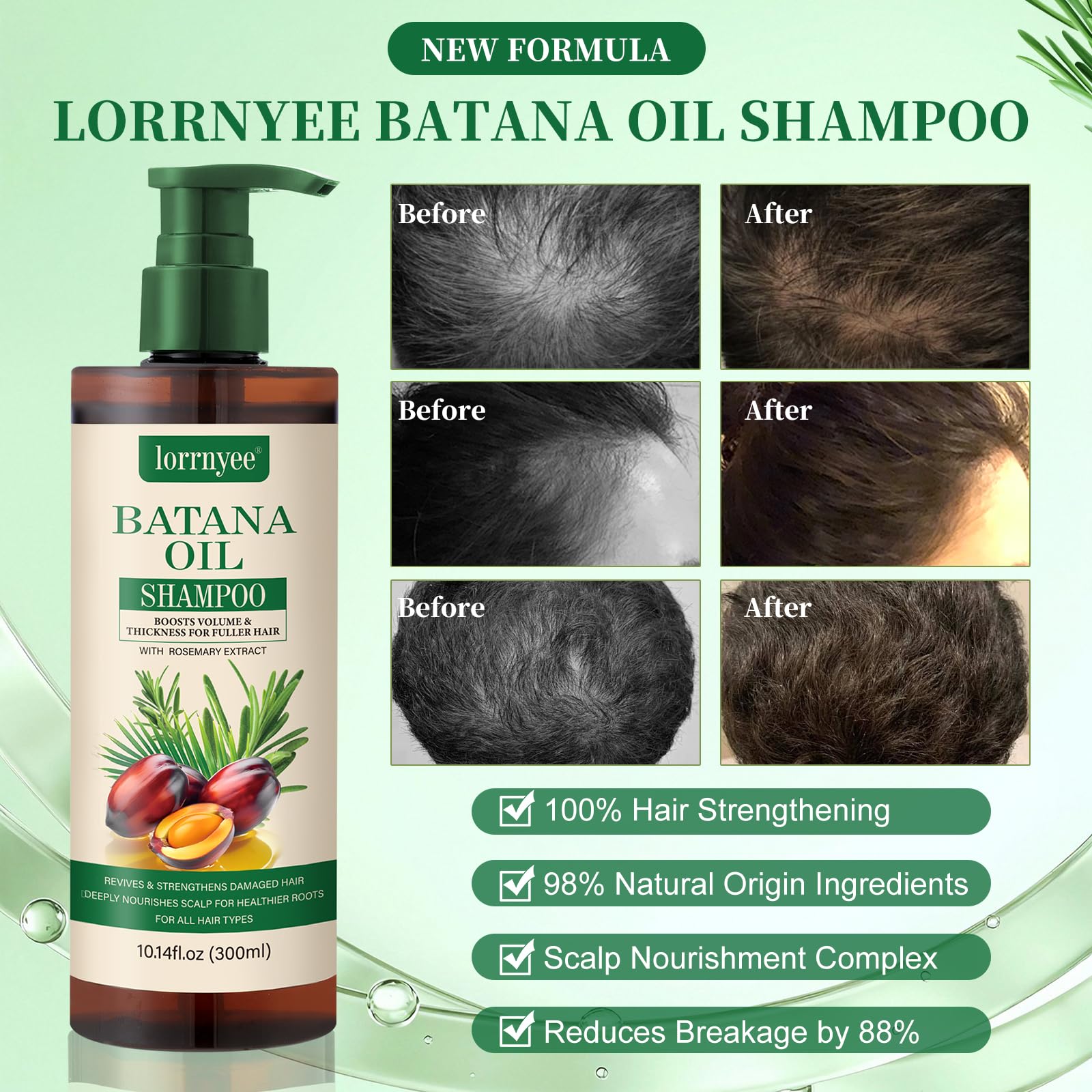 Lorrnyee Rosemary extract shampoo bottle highlights natural cleansing