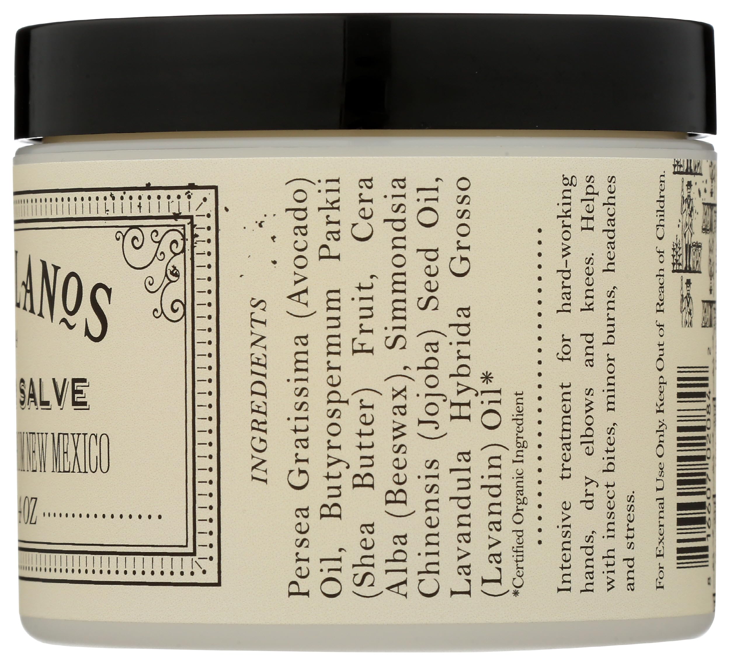 Los Poblanos lavender hand salve label with leaf motif suggesting natural ingredients