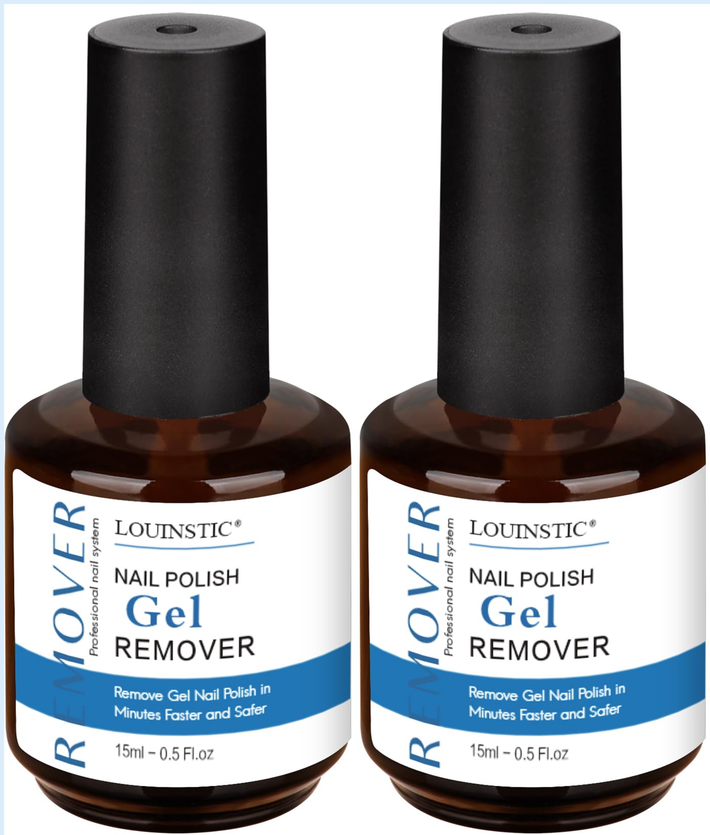 LOUINSTIC gel polish remover bottle front shows two-pack convenience for at-home manicures.