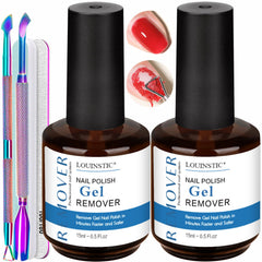 Louinstic gel remover bottles (15ml each) enabling quick at-home removal.