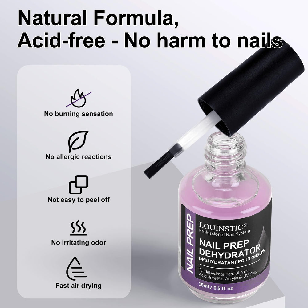 LOUINSTIC works under UV gel, acrylic, and shellac for consistent adhesion.
