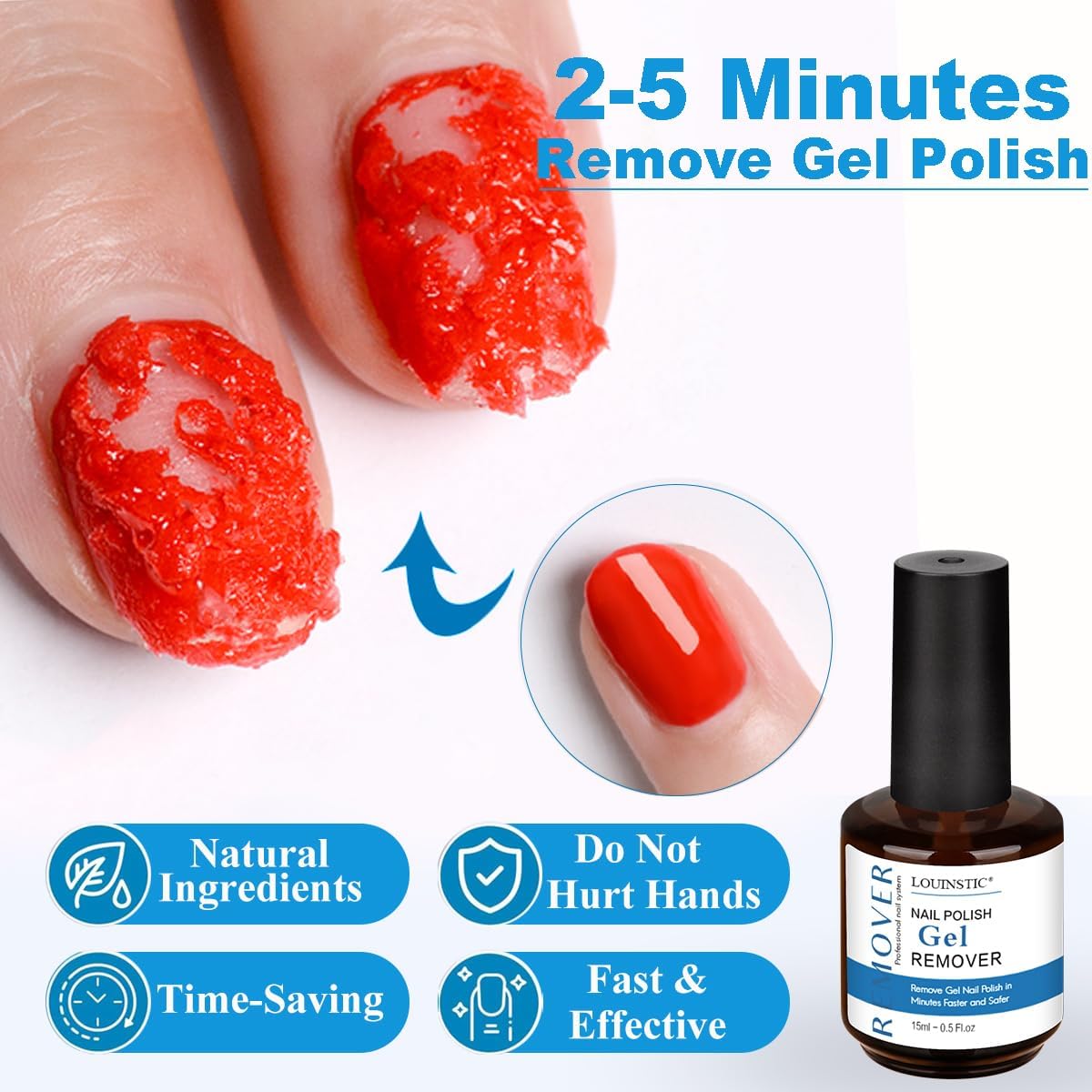 LOUINSTIC remover application step demonstrates wrap-free polish lifting.
