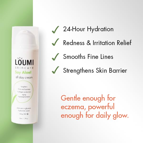 LOUMI Say Aloe All-Day Face Cream supports skin after sun exposure