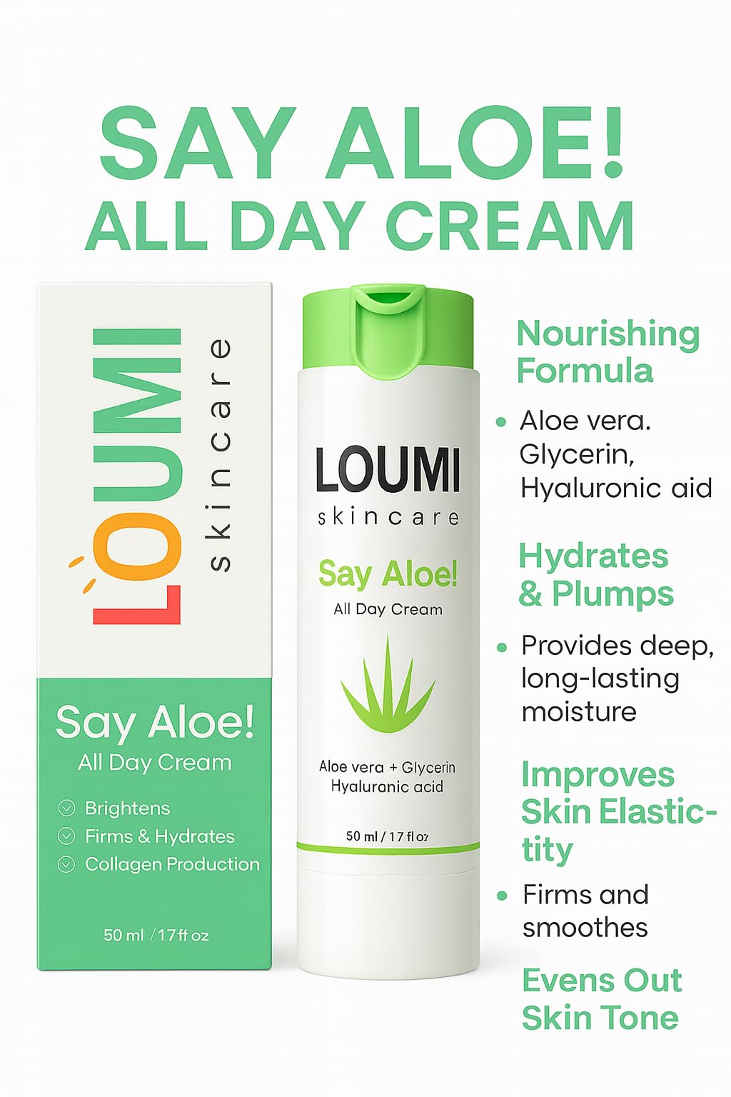 LOUMI Say Aloe All-Day Face Cream algae extract for nourishing skin