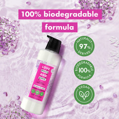 Love Beauty and Planet gentle-cleansing formula label signals sulfate-free, mild cleanse for curls.