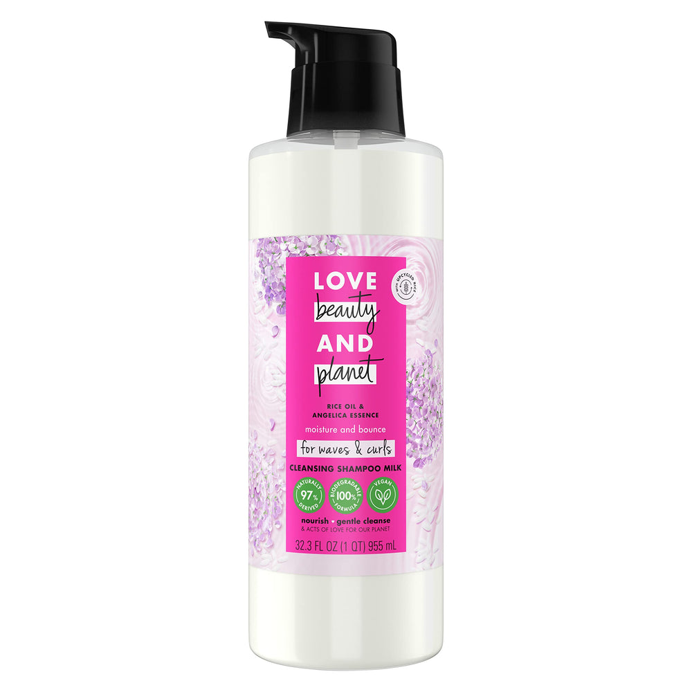 Love Beauty and Planet shampoo bottle with pump for easy, eco-friendly cleansing.