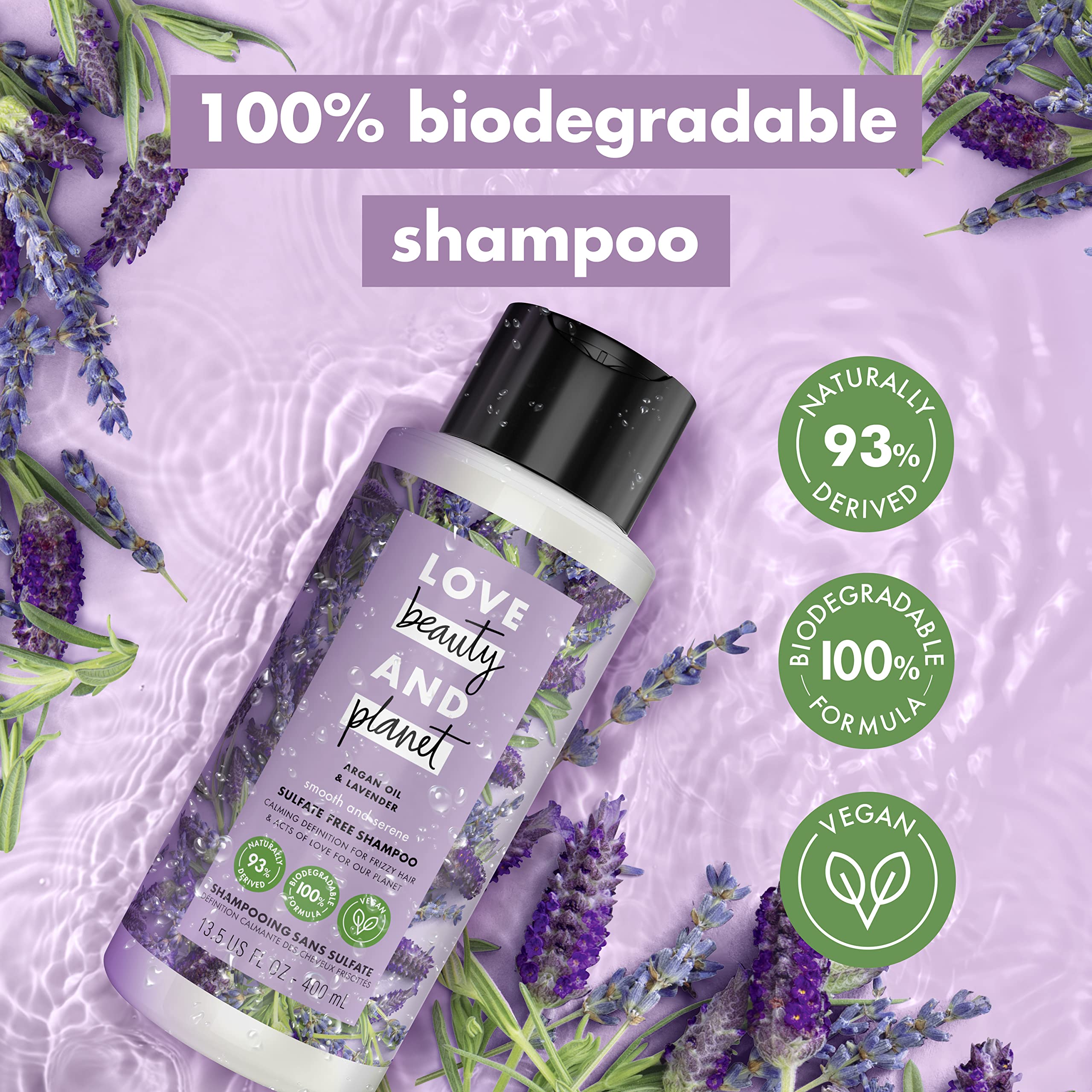 Love Beauty And Planet Smooth and Serene shampoo lather forming in the shower at a sink.