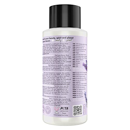 Love Beauty And Planet Smooth and Serene bottle with lavender blossoms signaling calming aromatics.