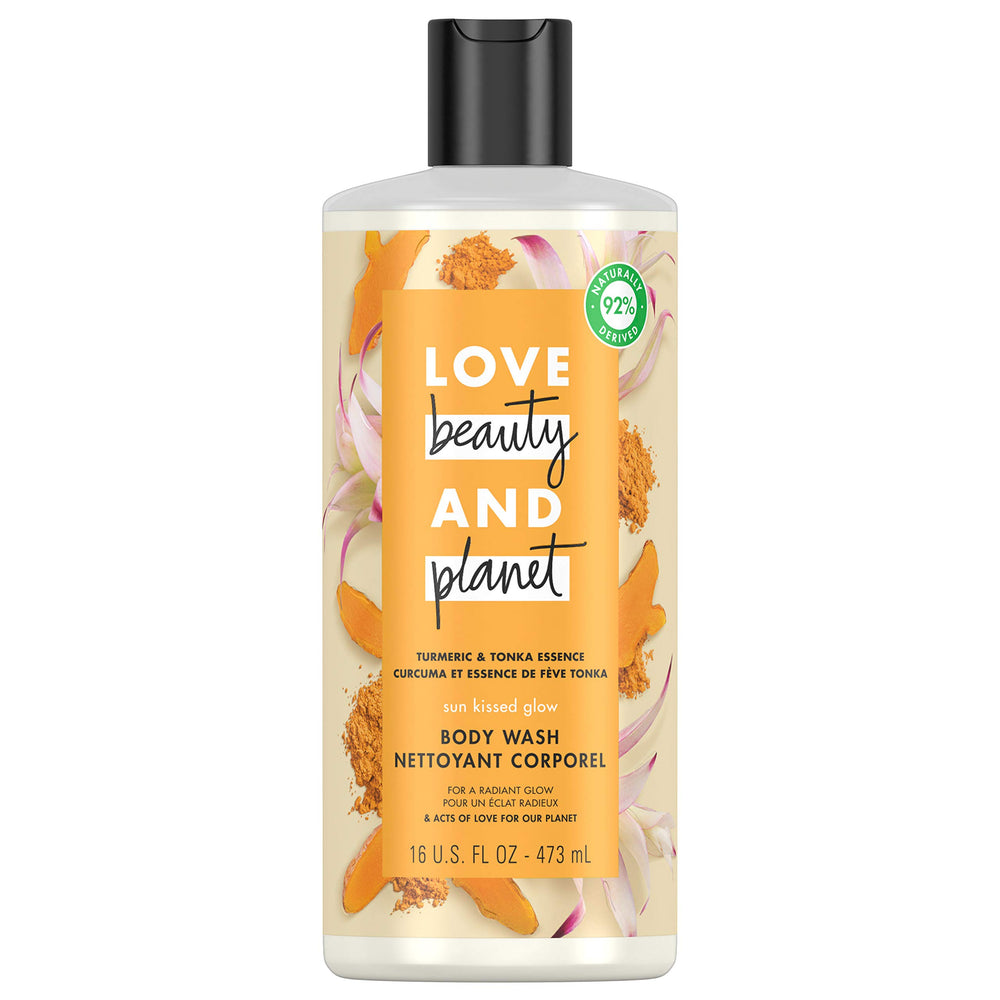 Love Beauty And Planet turmeric-tonka bottle shows a vegan cleanse for daily use.