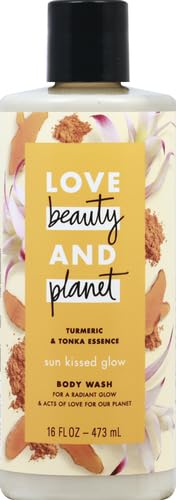 Love Beauty And Planet turmeric-tonka label closeup highlights natural ingredients.