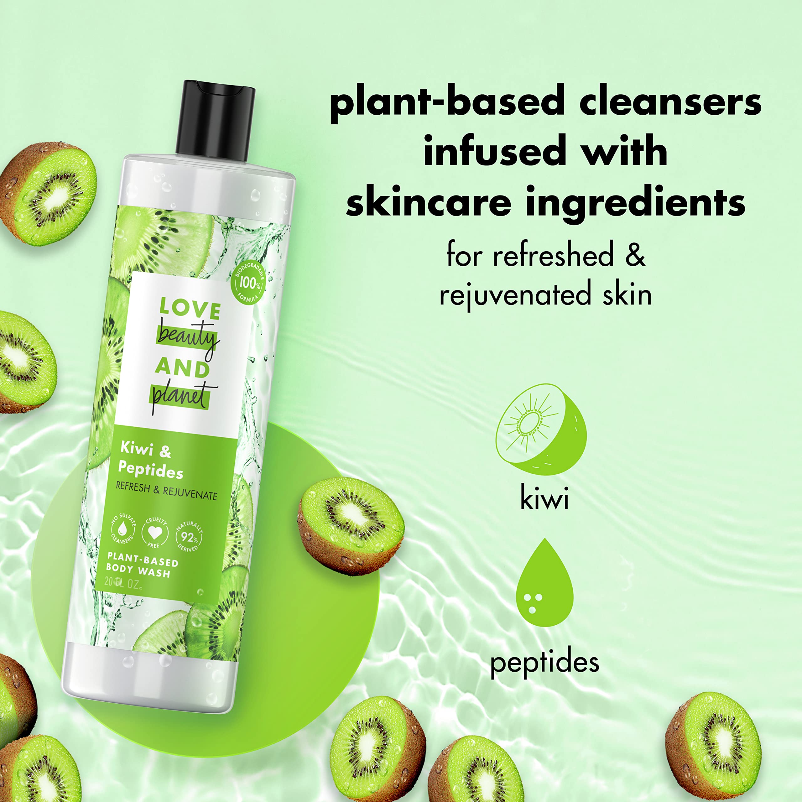 Vegan symbol and Love Beauty and Planet bottle denote cruelty-free routine.