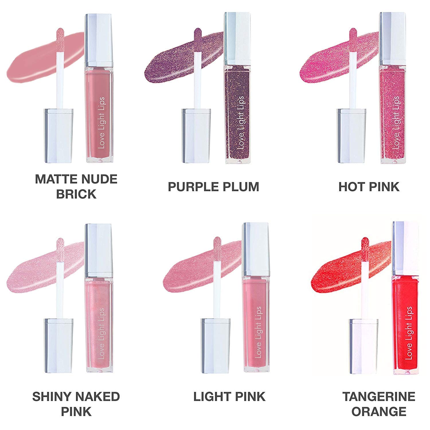 Love Light Lips gloss enriched with jojoba, shea butter, vitamin E for moisturized lips.