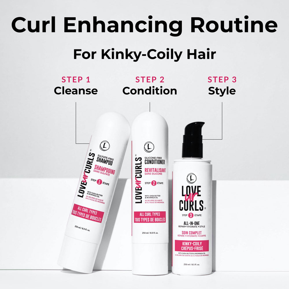 Love Ur Curls conditioner bottle offering detangling for manageable coils