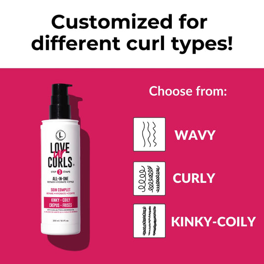 Love Ur Curls conditioner bottle highlights hydrating detangling for softer, bouncier coils.