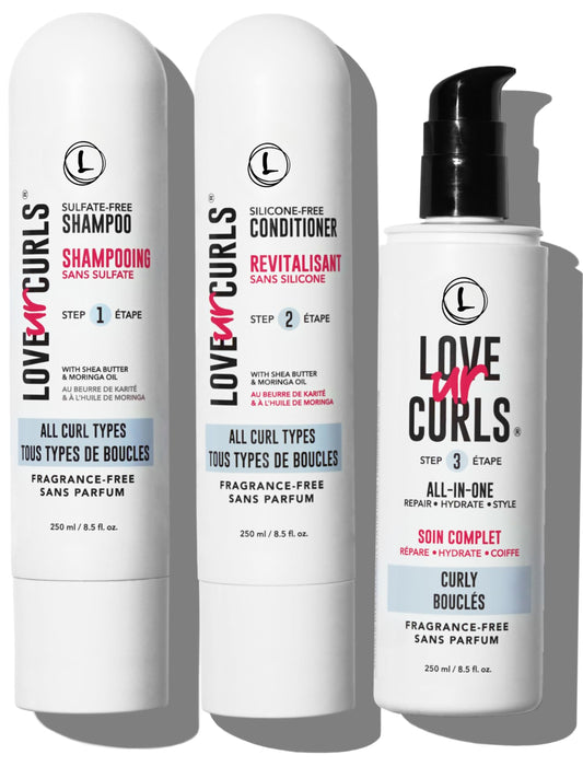 Love Ur Curls fragrance-free shampoo bottle for gentle cleansing.