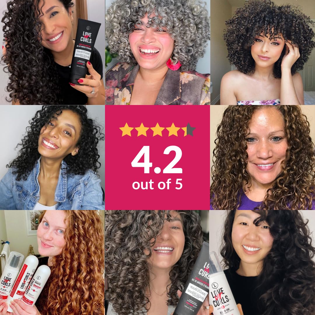 Love Ur Curls product trio in action supports defined, hydrated curls.