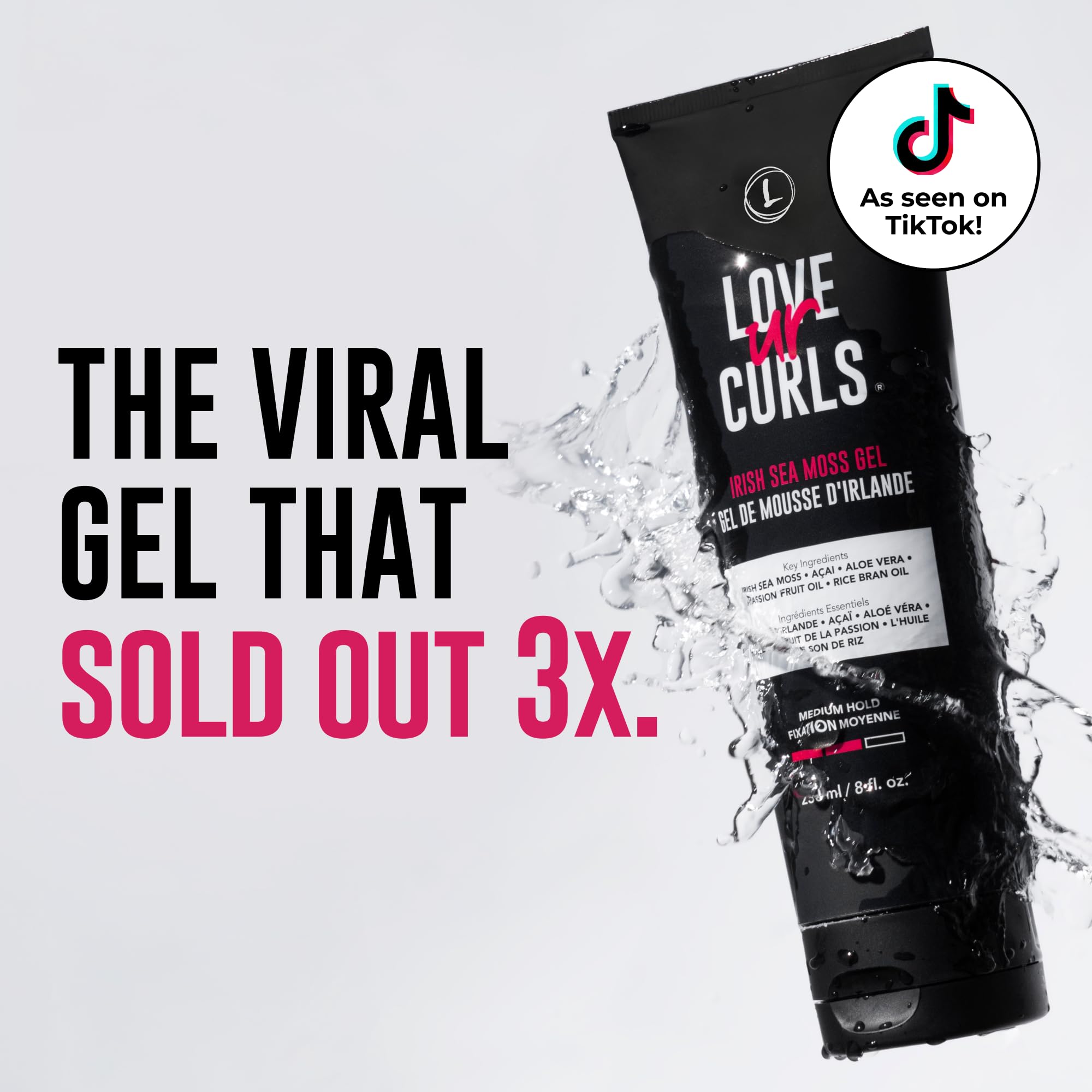 Love Ur Curls Irish Sea Moss Hair Gel bottle highlights moisture-boosting ingredients.