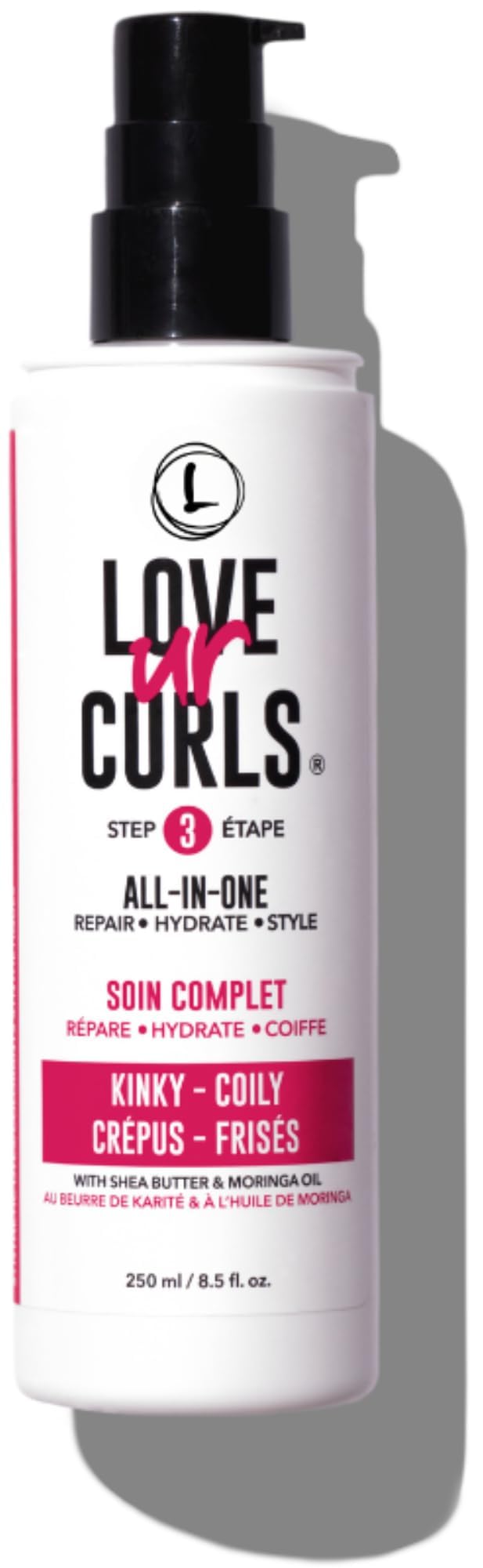 Love Ur Curls All-in-One Styler bottle provides defined, moisturized kinky-coily curls with a lightweight feel