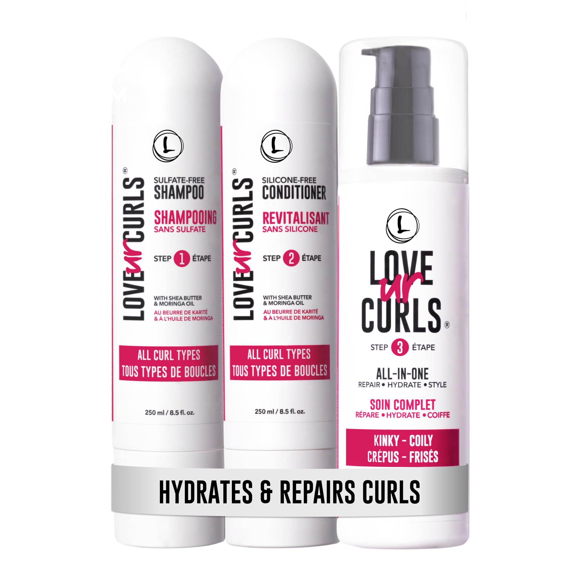 Love Ur Curls shampoo bottle showing gentle cleansing for curls