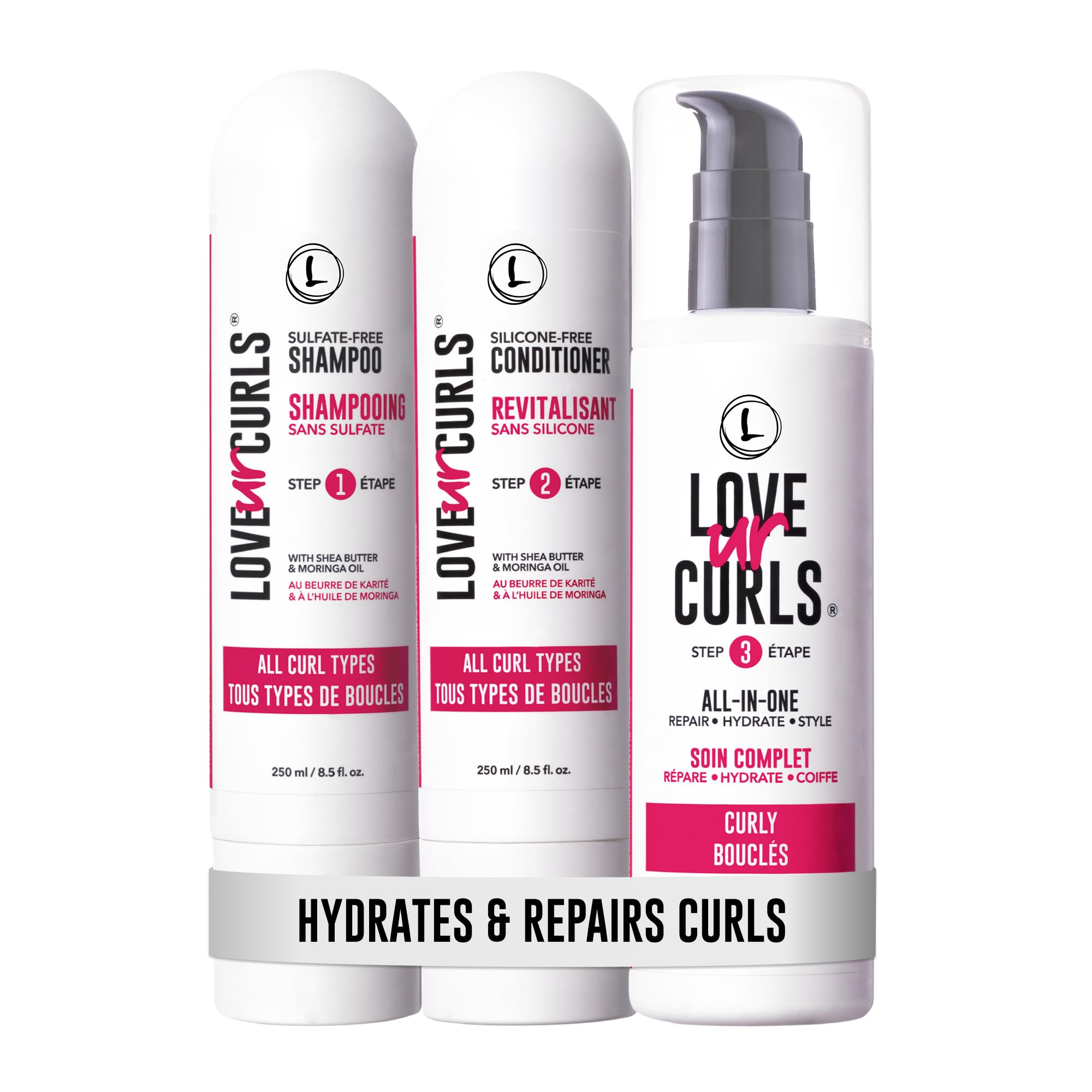 Love Ur Curls shampoo bottle highlights gentle cleansing for curls