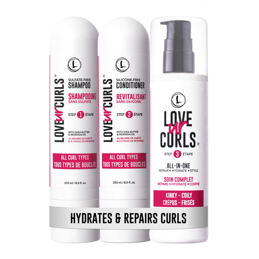 Love Ur Curls shampoo bottle showing gentle cleansing for curls