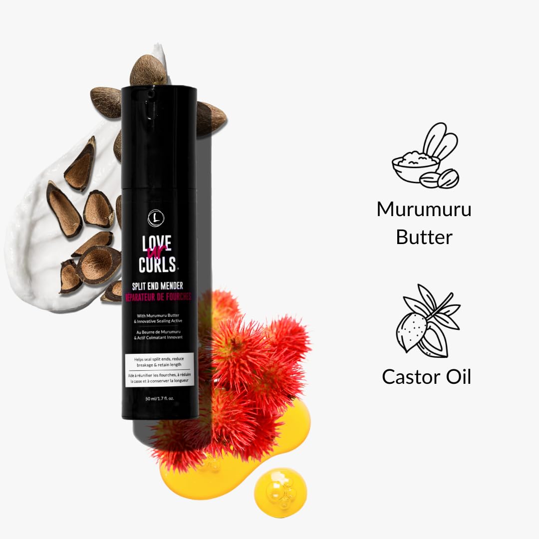 Love Ur Curls Split End Mender application on dry hair showing sealing action