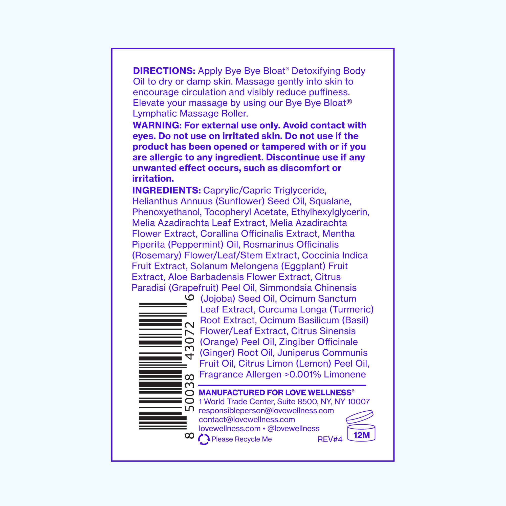 Love Wellness Bye Bye Bloat Oil depuffing effect on swollen areas.