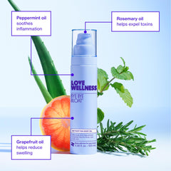 Love Wellness Bye Bye Bloat Oil peppermint aroma close-up.