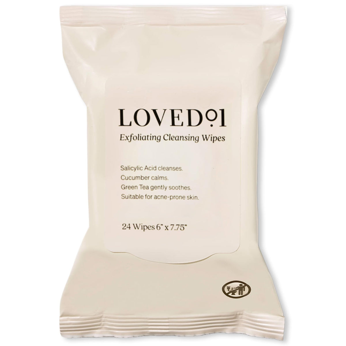 Loved01 cleansing wipes packshot for blemish-prone skin.
