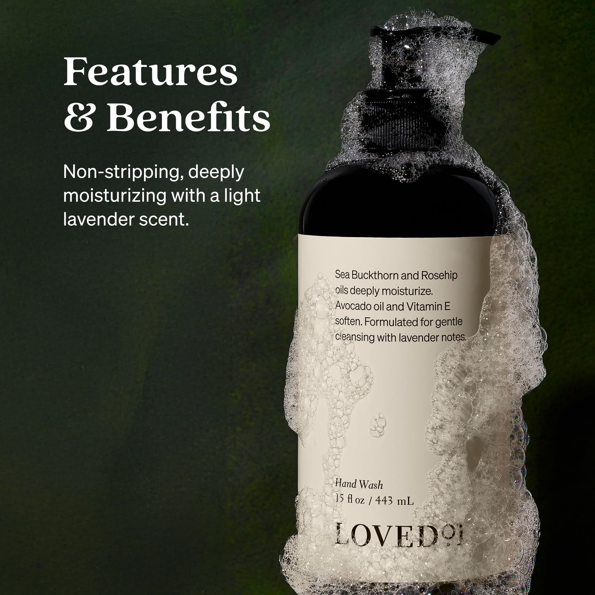 Loved01 hand wash sea buckthorn oil bottle showcases deep moisturization