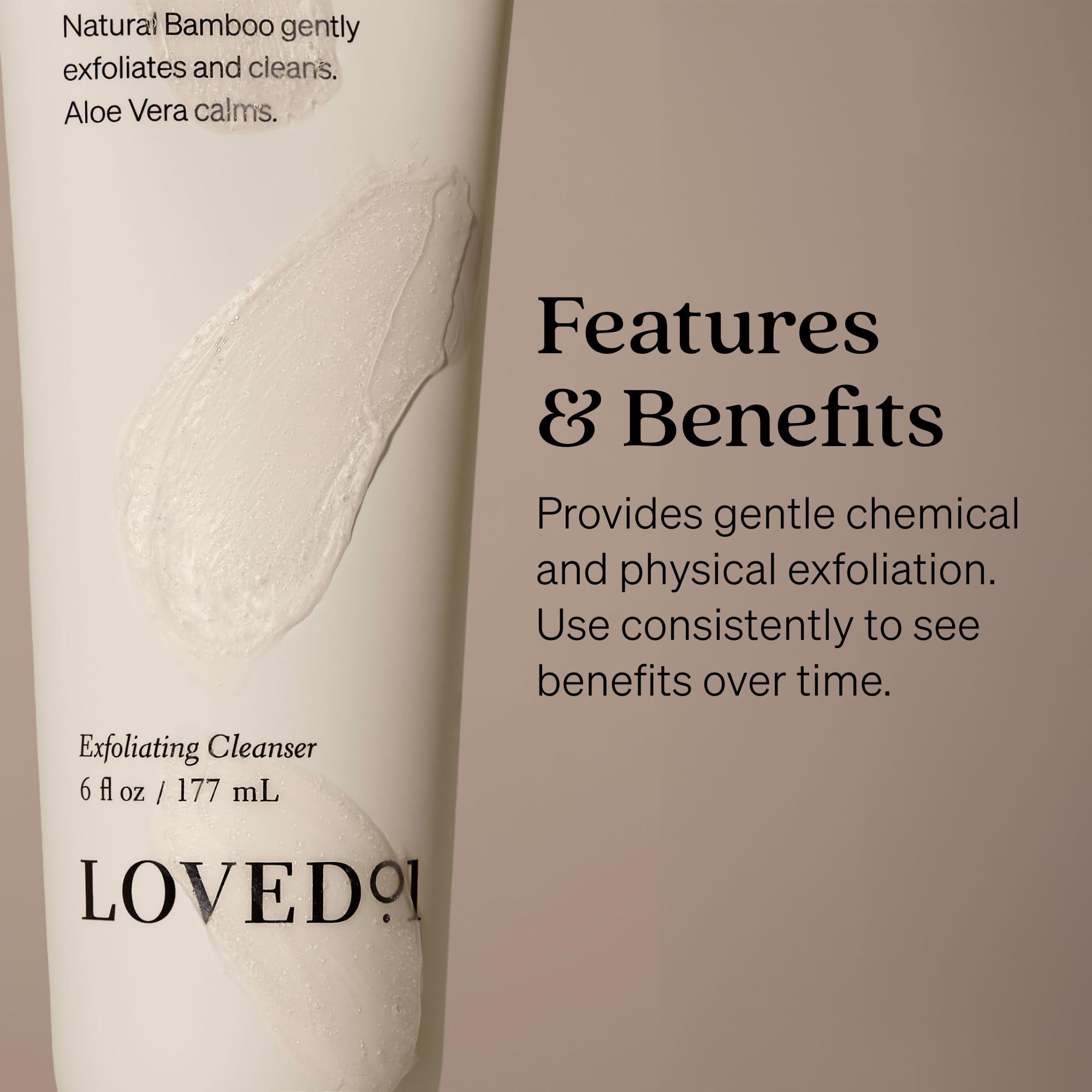 Loved01 mandelic acid exfoliation close-up with fine bamboo powder.
