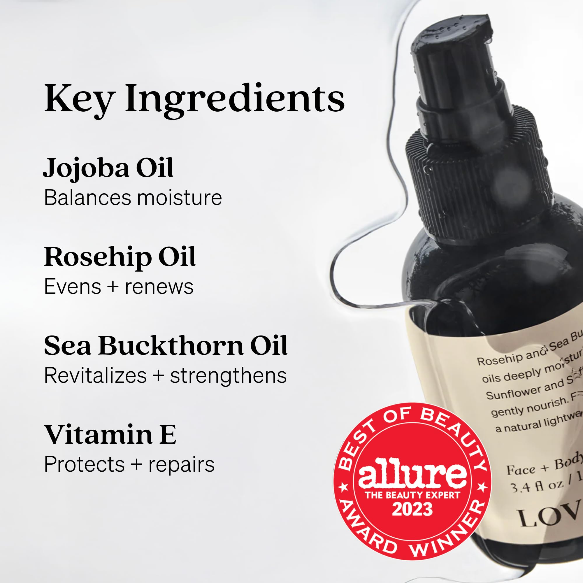 Loved01 Face & Body Oil with rosehip and seabuckthorn for nourishment.