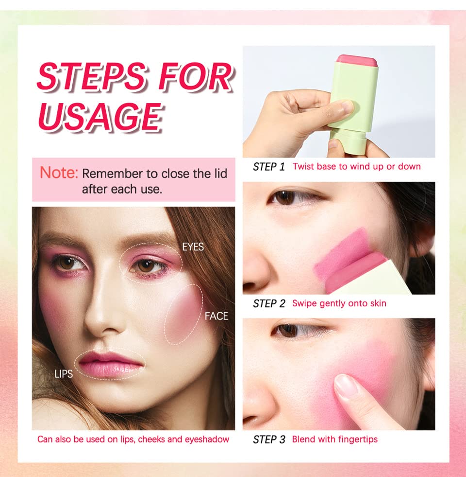 Lovelycat blush-stick swatch on skin shows natural pink suited to all tones.