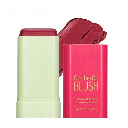 Lovelycat on-the-go blush stick application close-up for easy natural cheek color.