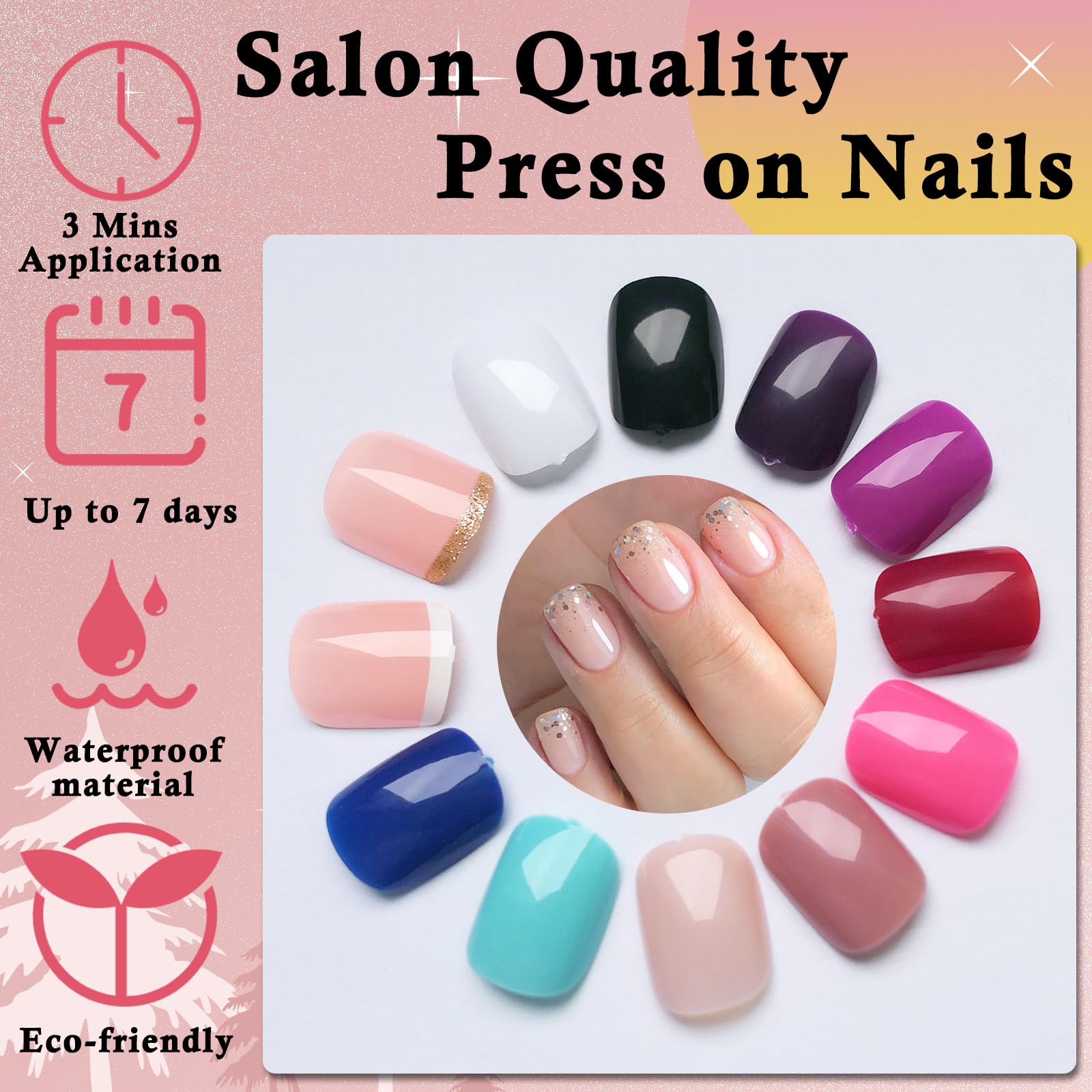 LoveOurHome short square nails with glossy finish for a vibrant look