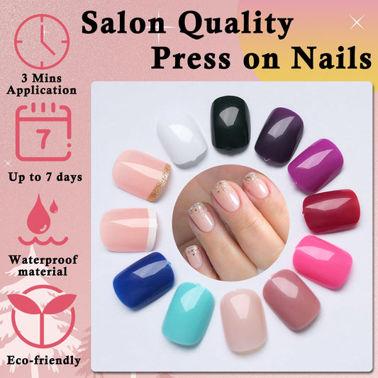 LoveOurHome short square nails with glossy finish for a vibrant look