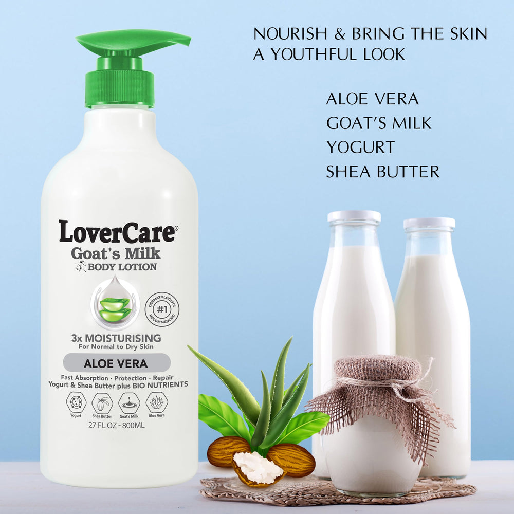 Lovercare Goat Milk Lotion bottle with easy-pour design for simple, mess-free application