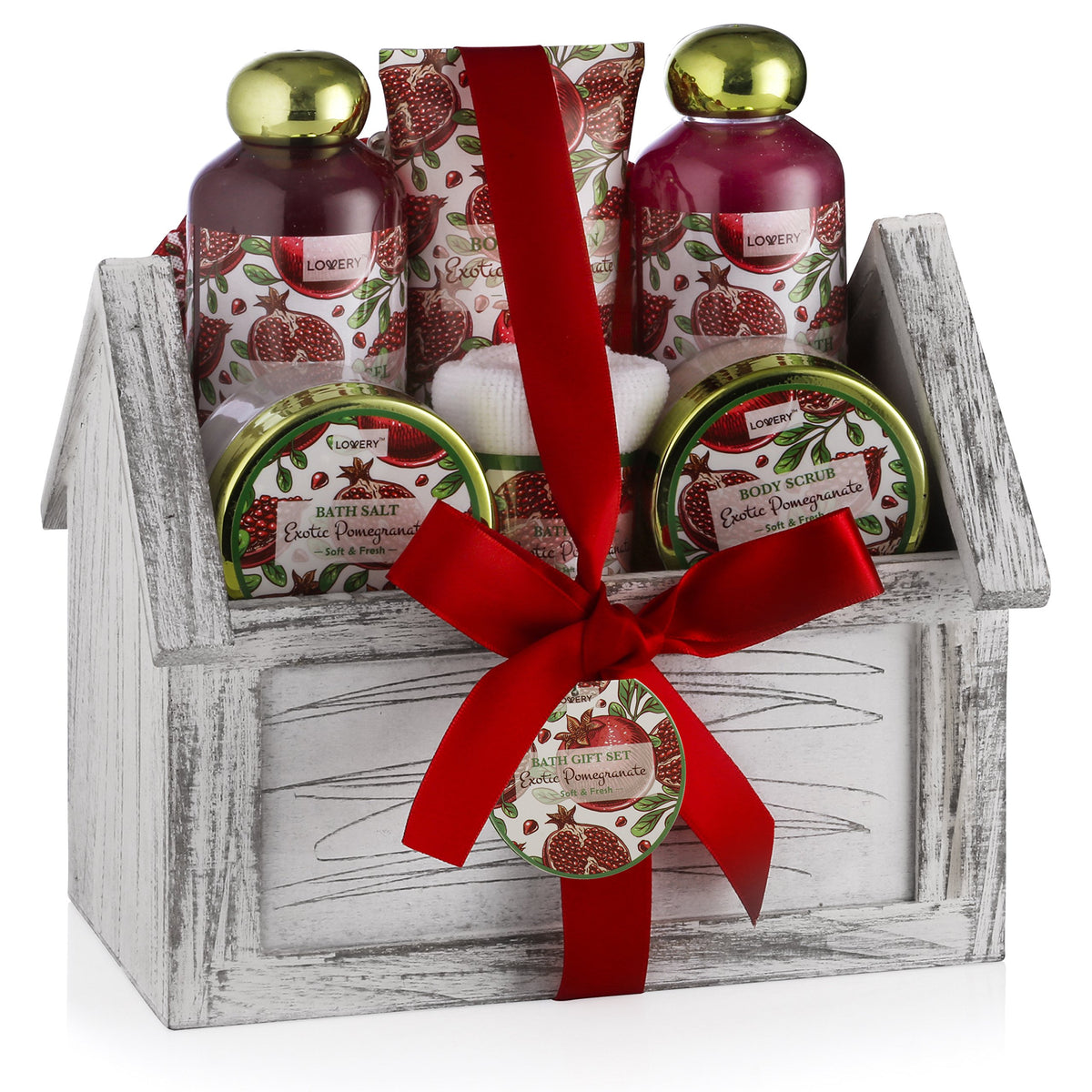 LOVERY Birthday Gift Crate Display shows a complete home spa set for gifting