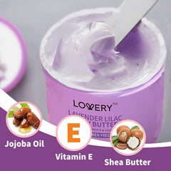 Hands applying LOVERY Lavender Lilac Body Butter for quick absorption