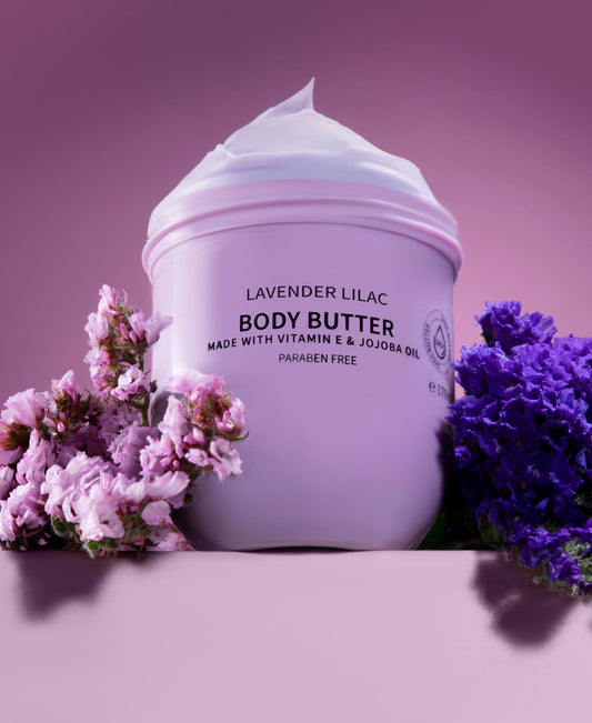 LOVERY Lavender Lilac Body Butter texture close-up with whipped cream