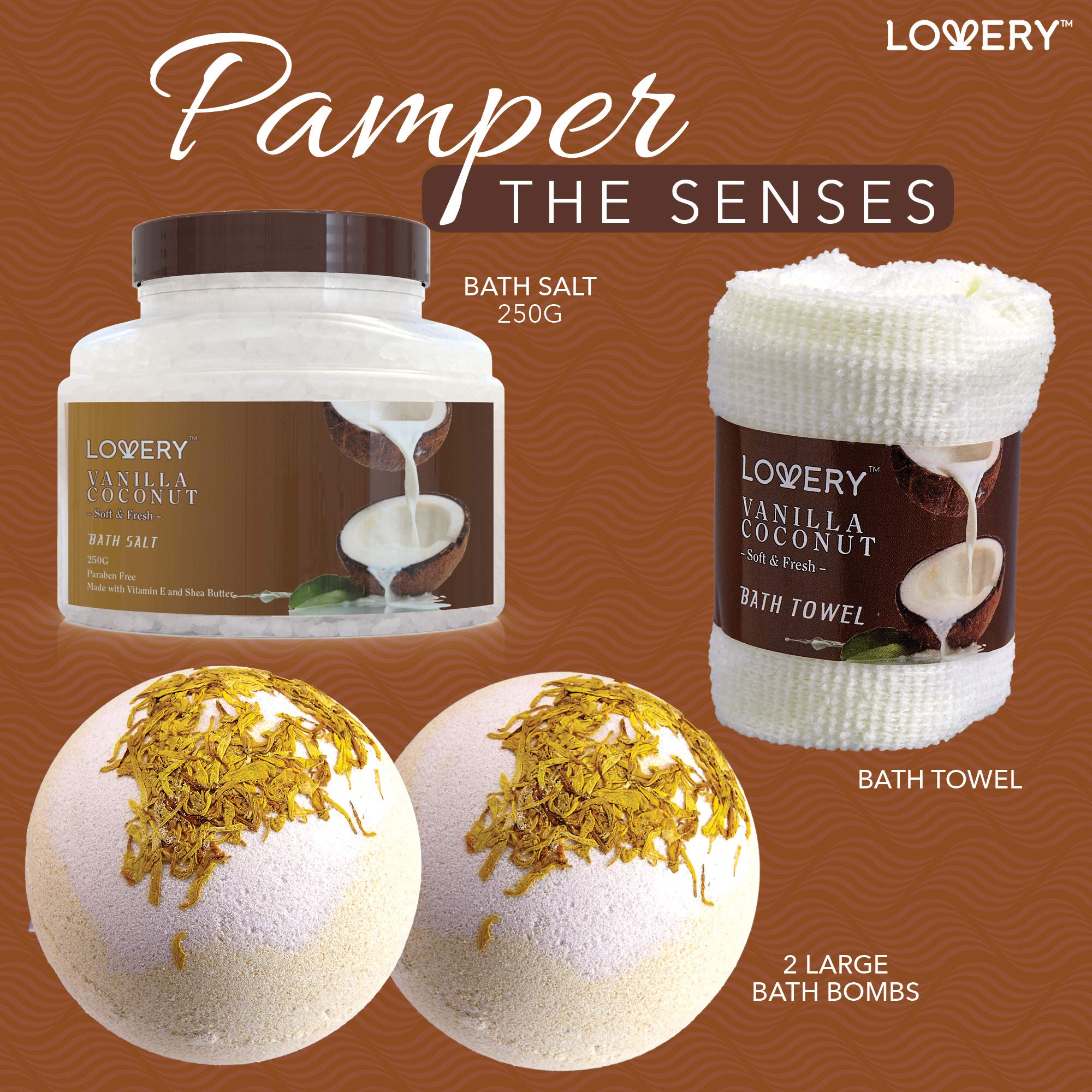 LOVERY vanilla coconut body scrub – exfoliating formula reveals smoother, radiant skin.