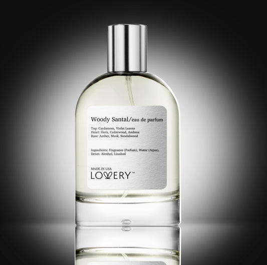 LOVERY Woody Santal bottle cap closeup, premium design for gifting.