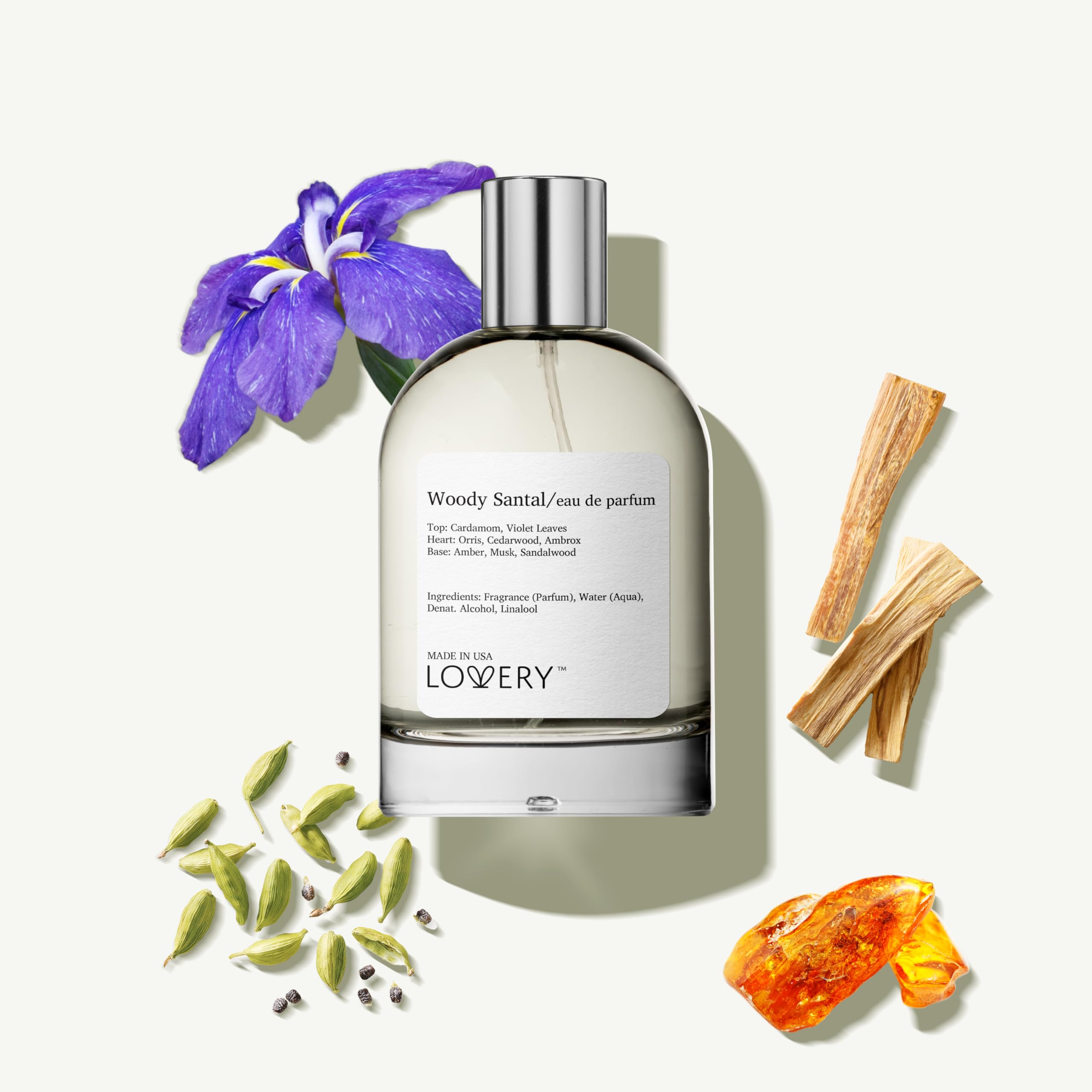LOVERY Woody Santal packaging, gift-ready and vegan-friendly.